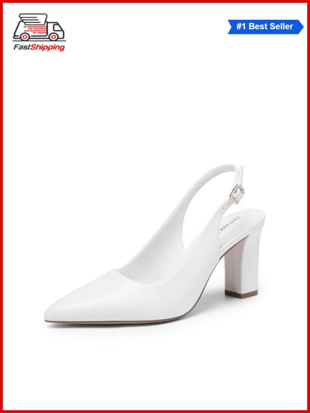 Slingback Chunky Block Heels Pointed Toe Faux Leather Pumps